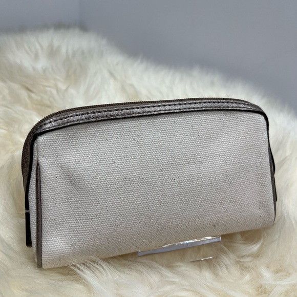 Coach Beach Canvass Cosmetic Bag Beach Shell Retired  Metallic Bronze Trim - Picture 3 of 10